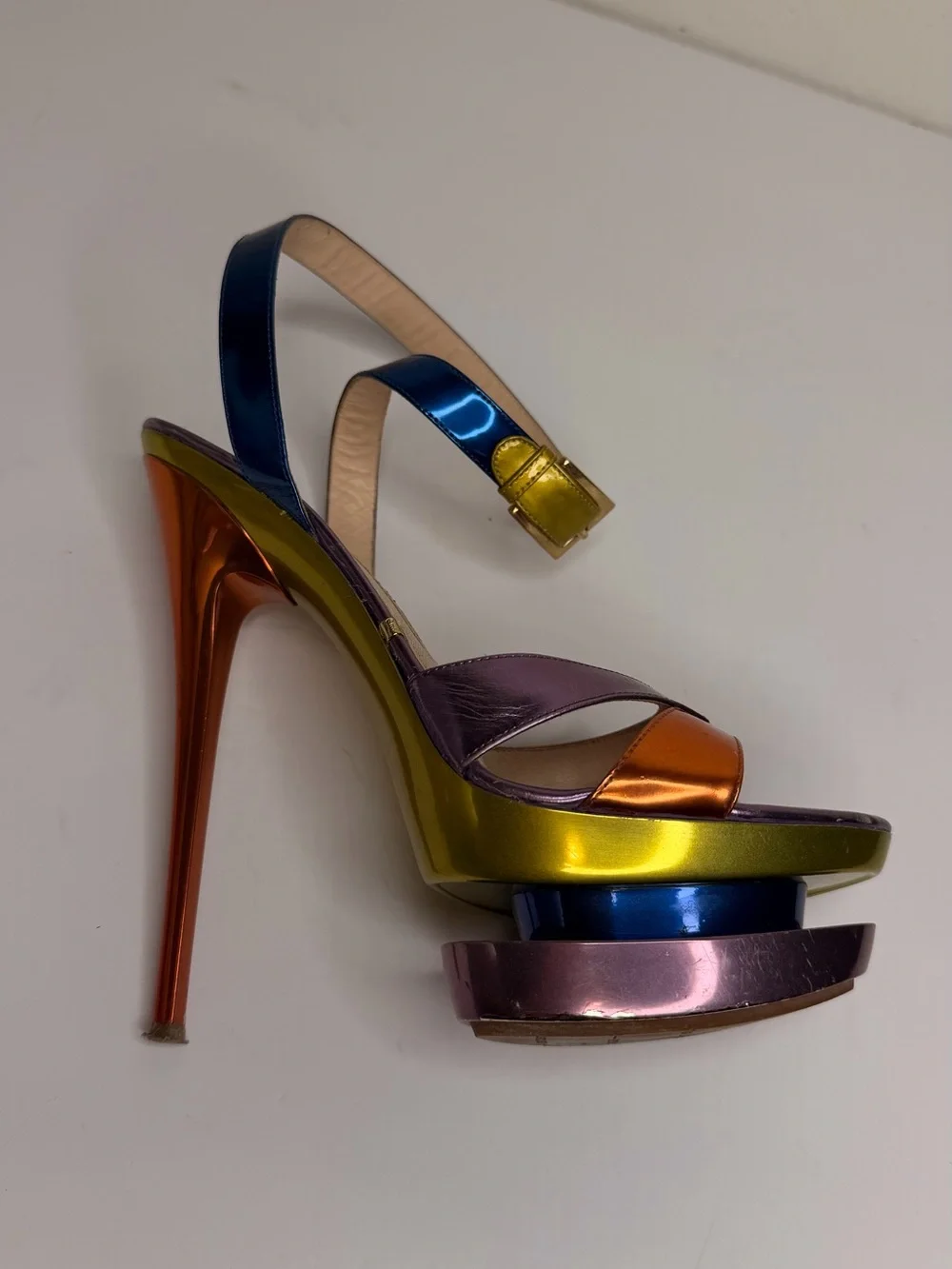 Gianmarco Lorenzi Metallic Multi-Color Platform Stiletto Sandal